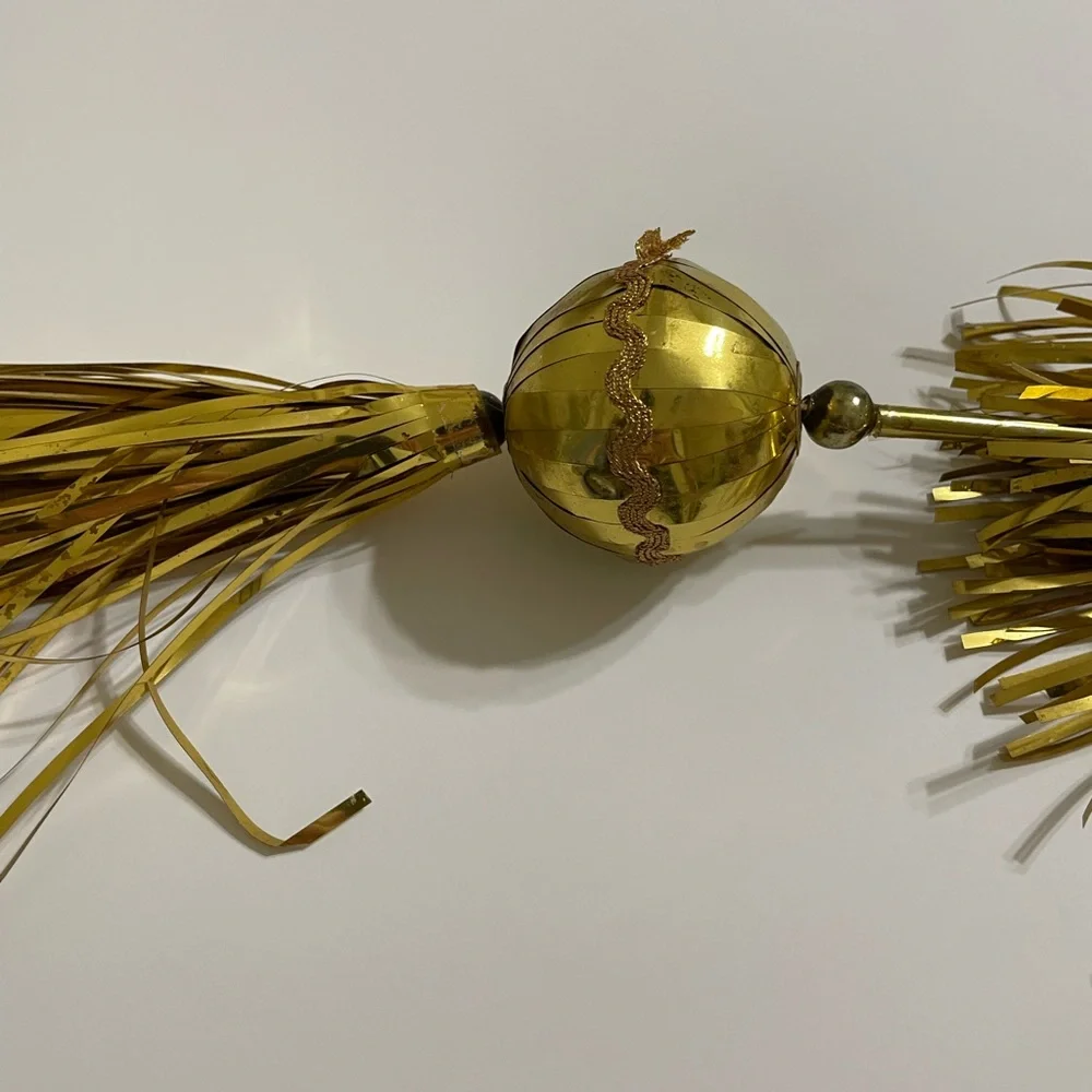 Vintage MCM Gold Tinsel Garland Glass Beads Styrofoam Covered Balls Made Japan